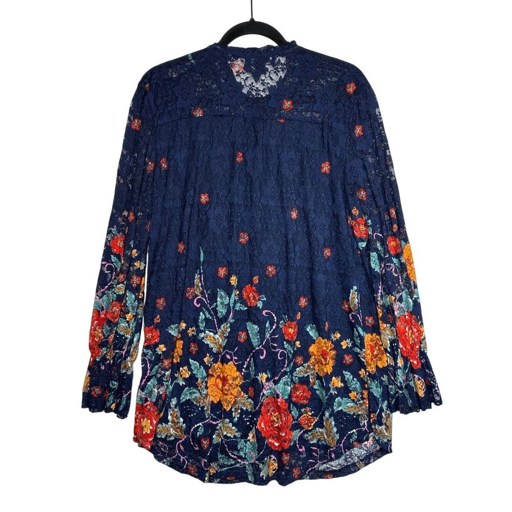 Suzanne Betro Button Up Tunic Top Floral Lace Colorful Blue Bloomcore Tall XL - Picture 7 of 10